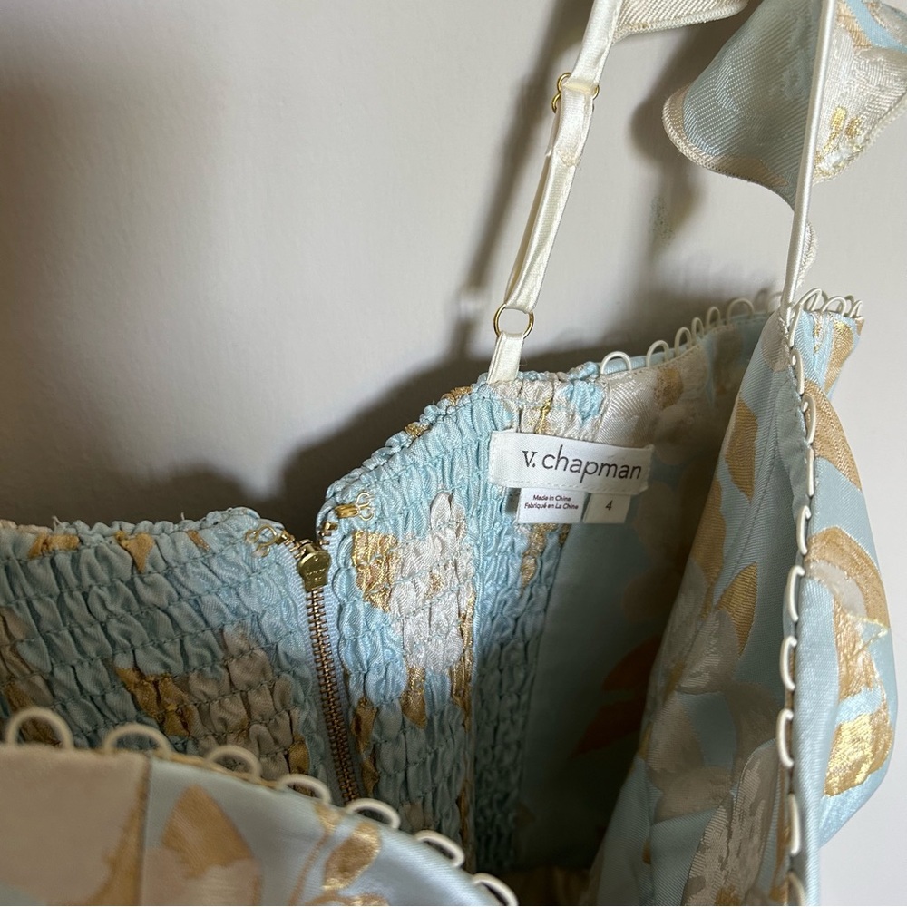 V. Chapman Sky Blue and Gold Floral Midi Dress - Picture 8 of 15